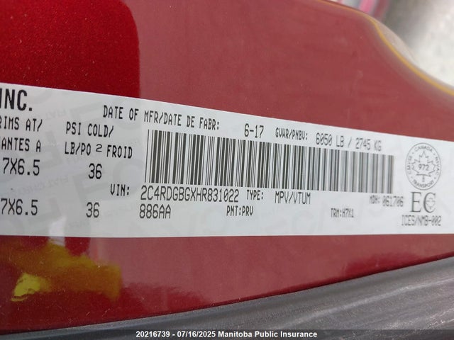 2C4RDGBGXHR831022 Dodge 2017