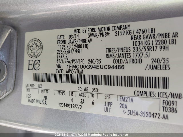 1FMCU0G94EUC94486 Ford 2014