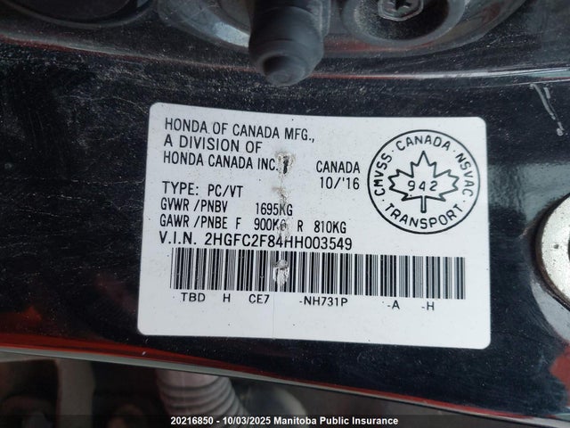 Honda k20c2 2017 2HGFC2F84HH003549 Image 9