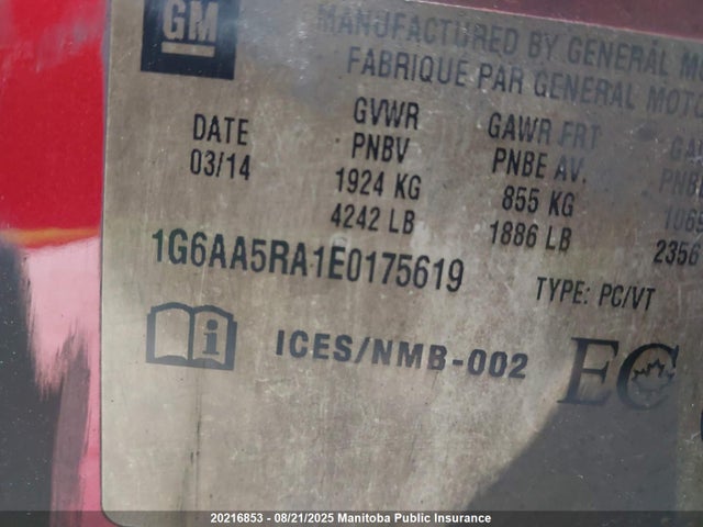 Cadillac lcv 2014 1G6AA5RA1E0175619 Image 9