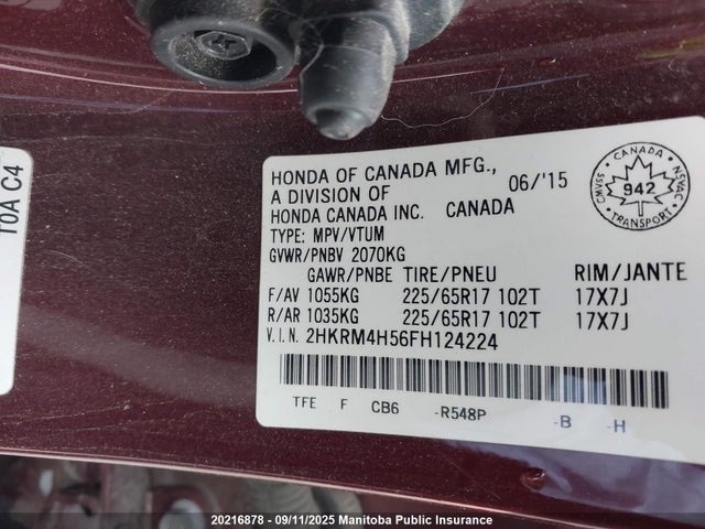 Honda k24w9 2015 2HKRM4H56FH124224 Image 9
