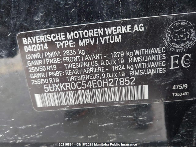 5UXKR0C54E0H27852 BMW X5