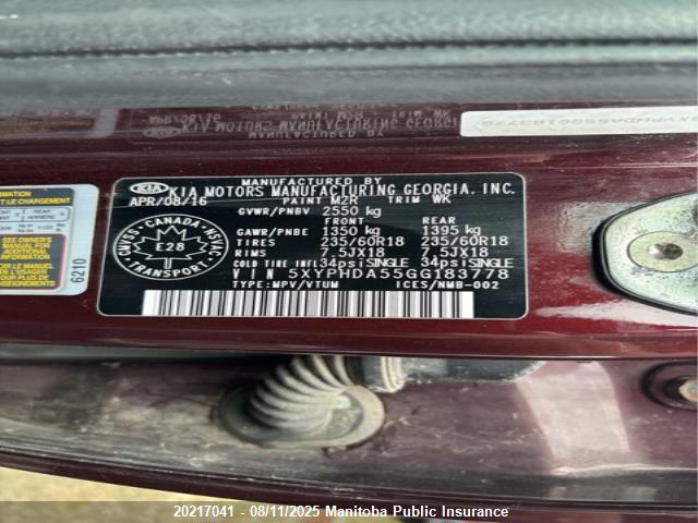 5XYPHDA55GG183778 KIA dohc gdi lambda ii