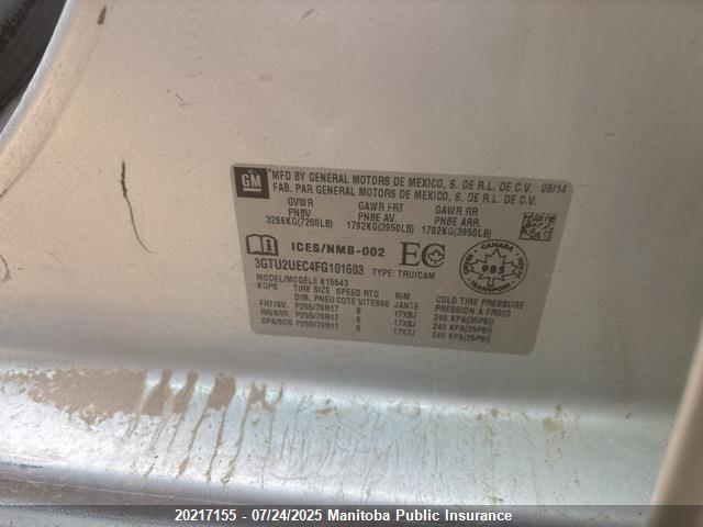 3GTU2UEC4FG101603 GMC l83 - vvt, active fuel management, aluminum