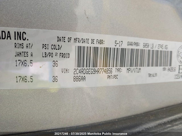 2C4RDGEG9HR774856 Dodge 2017
