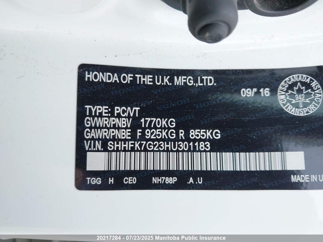 SHHFK7G23HU301183 Honda l15ba