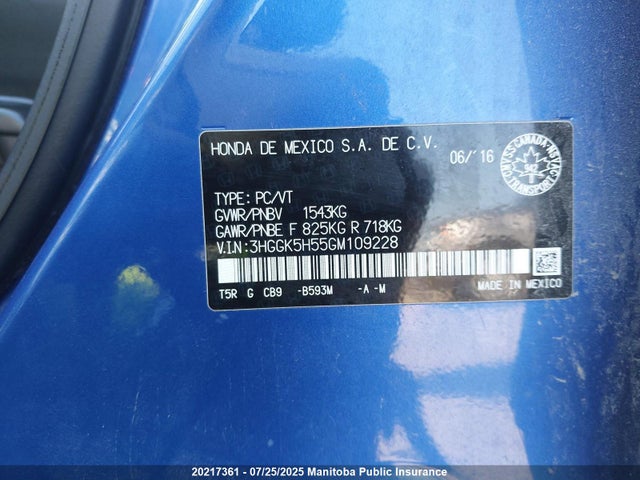 3HGGK5H55GM109228 Honda l15b1