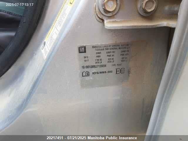 1G1BE5SM8J7133694 Chevrolet le2 -di: direct injection, vvt: variable valve timing, gen, alum