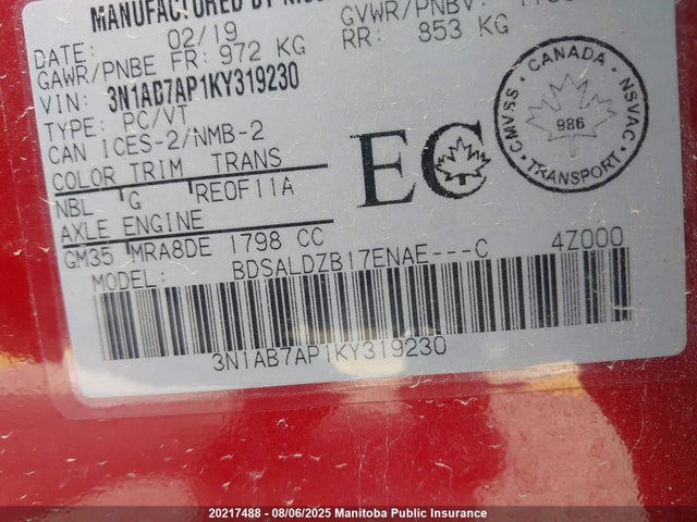 Nissan 2019 2019 3N1AB7AP1KY319230 Image 9
