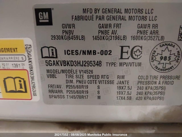 Продажа на аукционе авто 2017 Buick Enclave, vin: 5GAKVBKD3HJ295348, номер лота: 20217552
