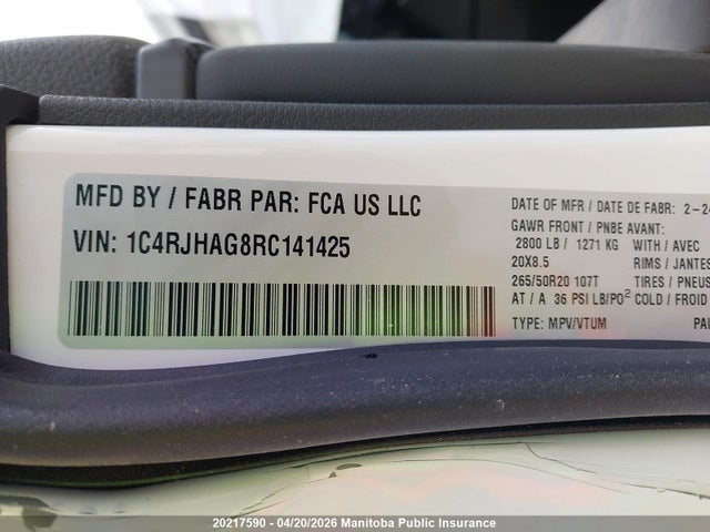 1C4RJHAG8RC141425 Jeep Grand Cherokee Laredo
