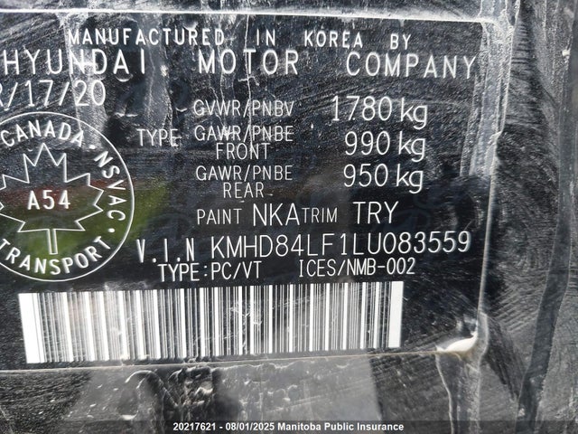 KMHD84LF1LU083559 Hyundai mpi nu