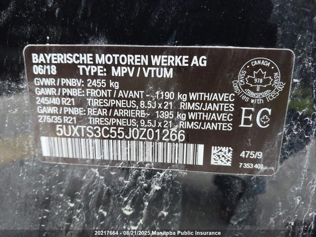 Продаж на аукціоні авто 2018 Bmw X3 M40i, vin: 5UXTS3C55J0Z01266, номер лоту: 20217664