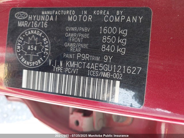Hyundai dohc gdi gamma 2016 KMHCT4AE5GU121627 Image 9