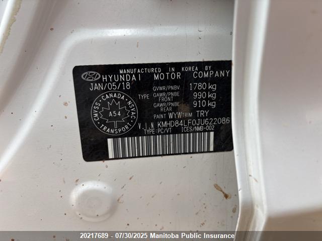 KMHD84LF0JU622086 Hyundai mpi nu