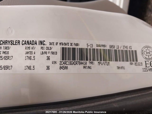 Продажа на аукционе авто 2013 Chrysler Town & Country Touring, vin: 2C4RC1BGXDR784410, номер лота: 20217695