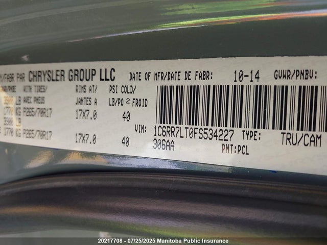 1C6RR7LT0FS534227 Dodge 2015