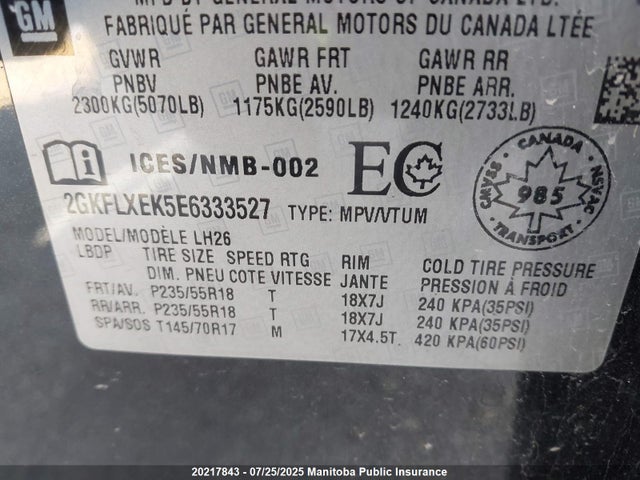 2GKFLXEK5E6333527 GMC lea - flex fuel (gas/alc), aluminum, high output
