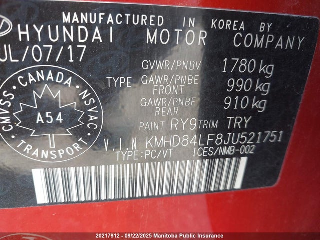 KMHD84LF8JU521751 Hyundai mpi nu