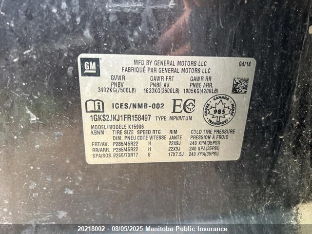 1GKS2JKJ1FR158497 GMC l86 - vvt, afm, e85 max, aluminum