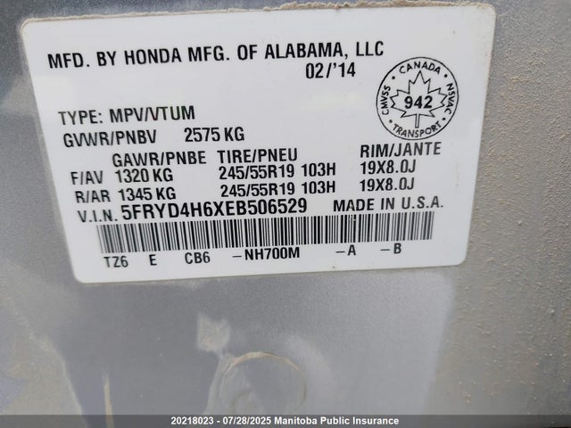 5FRYD4H6XEB506529 Acura Mdx Tech