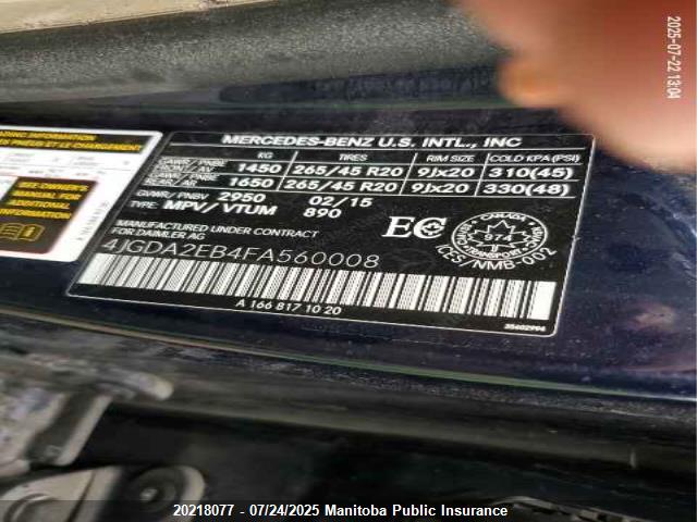 Mercedes-Benz 2015 2015 4JGDA2EB4FA560008 Image 9