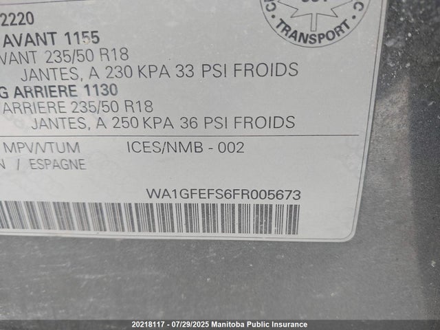 WA1GFEFS6FR005673 Audi 2.0t