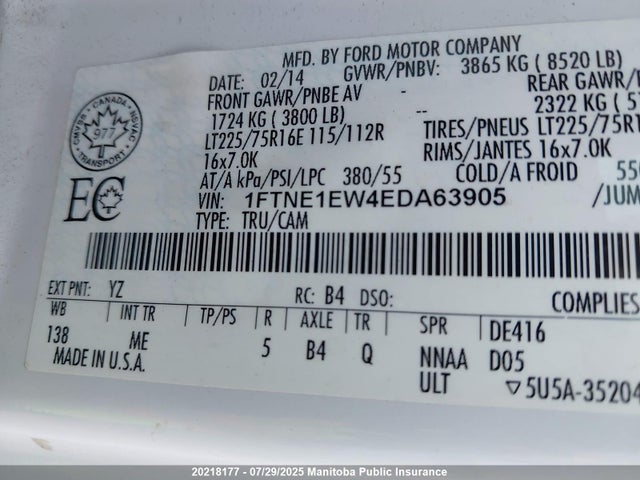 1FTNE1EW4EDA63905 Ford FORD