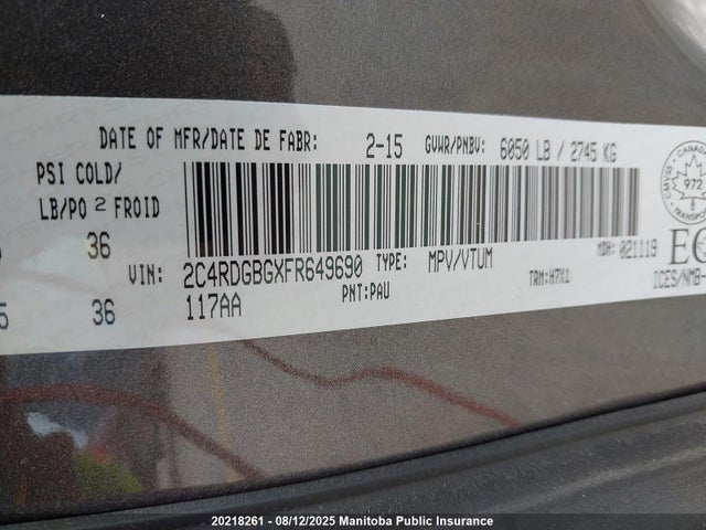 2C4RDGBGXFR649690 Dodge 2015
