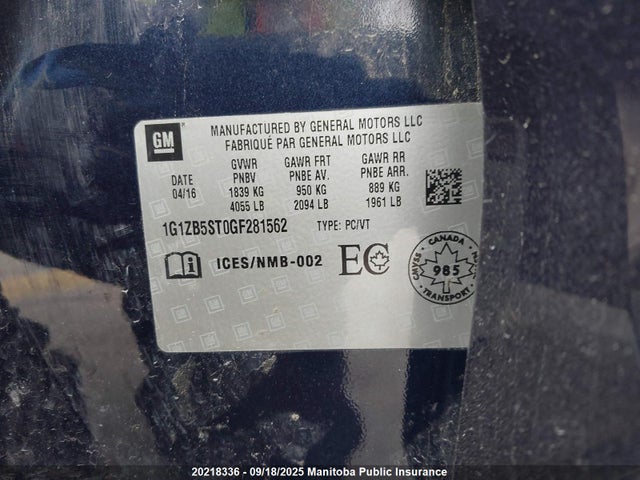 1G1ZB5ST0GF281562 Chevrolet lfv - di: direct injection, vvt, gen1 gmna