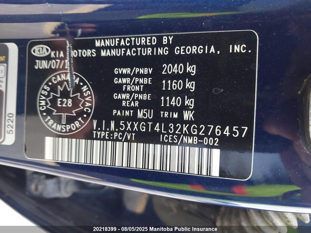 5XXGT4L32KG276457 KIA gdi