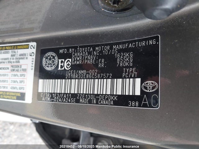 20218452 :رقم المزاد ، 2T1BR32E86C587572 vin ، 2006 Toyota Corolla Ce مزاد بيع