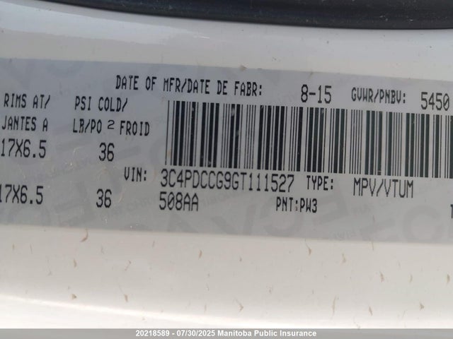 3C4PDCCG9GT111527 Dodge 2016
