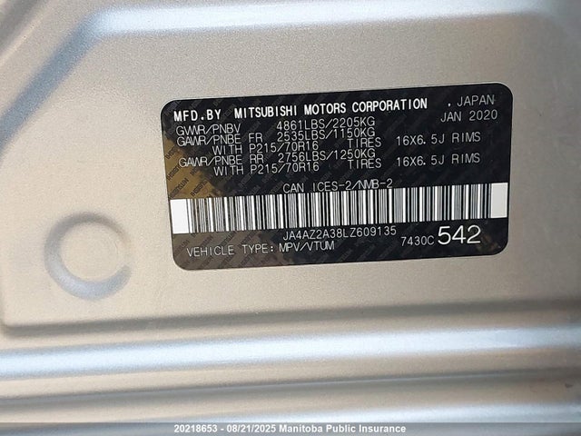 Mitsubishi mivec 2020 JA4AZ2A38LZ609135 Image 9