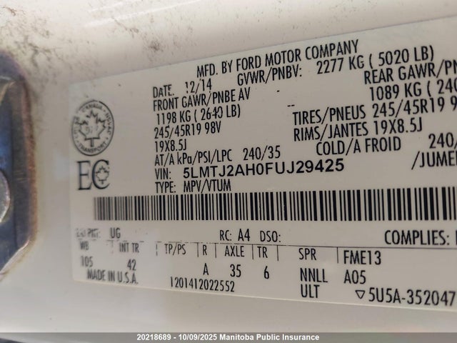 Lincoln MKC 2015 5LMTJ2AH0FUJ29425 Image 9