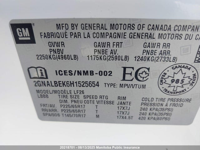 2GNALBEK6H1525654 Chevrolet lea - sidi: spark ignited direct injection, e85 max, alum