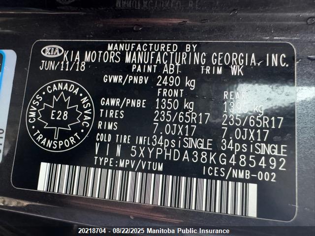 5XYPHDA38KG485492 KIA gdi theta-ii