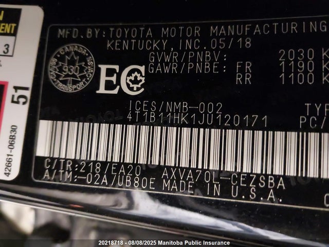 4T1B11HK1JU120171 Toyota a25a-fks