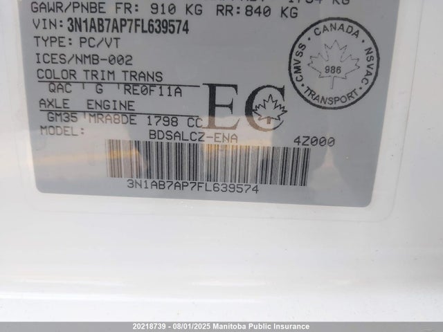 3N1AB7AP7FL639574 Nissan 2015