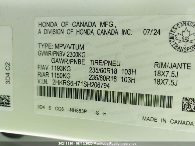 2HKRS6H71SH206794 Honda lfc3