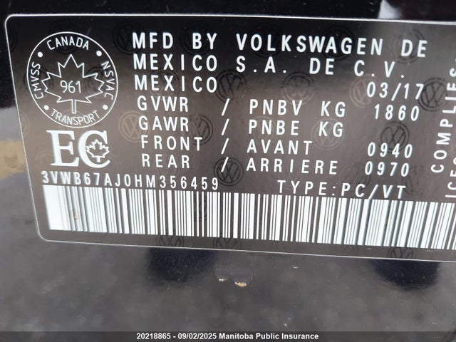 3VWB67AJ0HM356459 Volkswagen 1.4 tsi