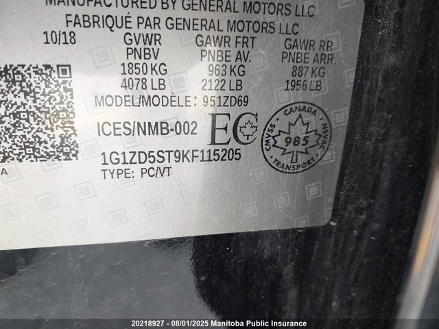 Chevrolet lfv - direct injection, variable valve timing, gen 1 2019 1G1ZD5ST9KF115205 Image 9