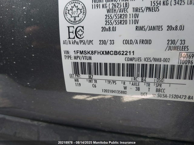 1FMSK8FHXMGB62211 Ford 2021