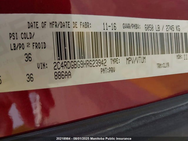 2C4RDGBG9HR623942 Dodge 2017