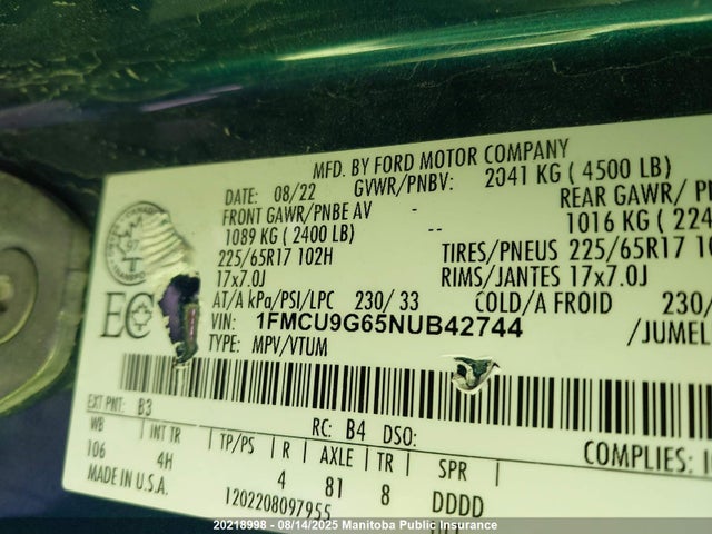 1FMCU9G65NUB42744 Ford dragon di tc