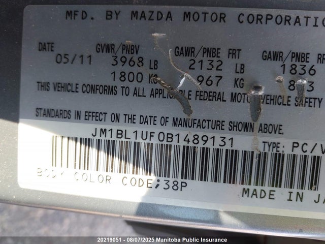 Продаж на аукціоні авто 2011 Mazda Mazda3 Gx, vin: JM1BL1UF0B1489131, номер лоту: 20219051