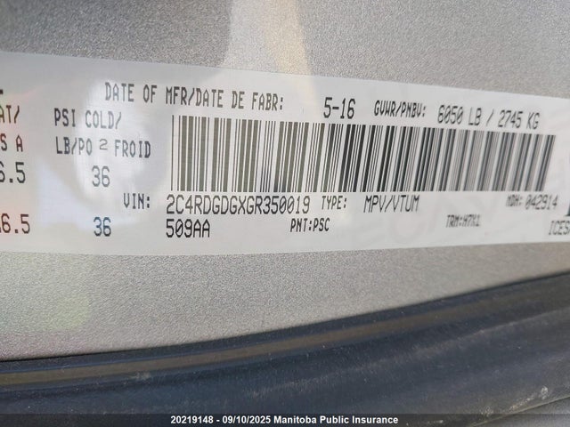 Dodge Grand Caravan 2016 2C4RDGDGXGR350019 Image 9