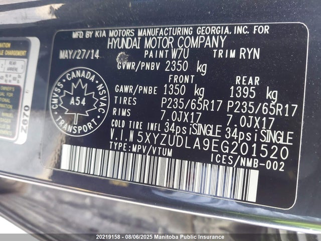 5XYZUDLA9EG201520 Hyundai t-gdi theta