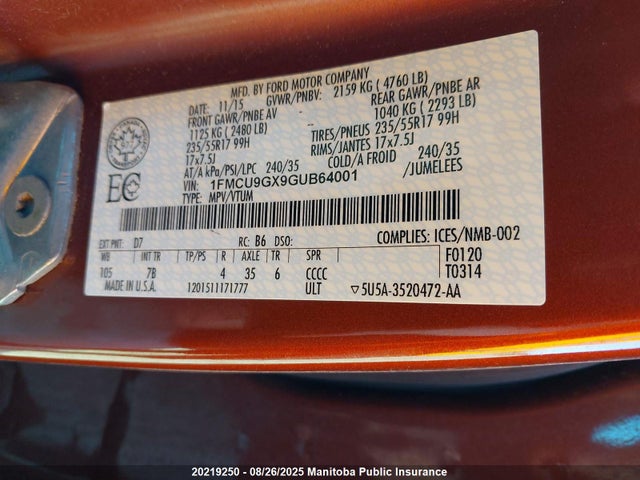 1FMCU9GX9GUB64001 Ford Escape