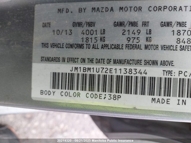JM1BM1U72E1138344 Mazda pe
